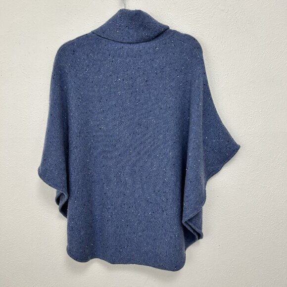 Pure Amici 100% Blue Speckled Poncho Knit Sweater Size M Kangaroo Pocket Stretch - Picture 6 of 8